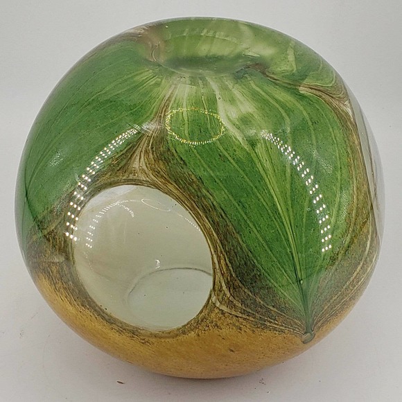 Heavy hand blown Pulled Feather Design Cased studio art glass w/clear "windows" - Picture 3 of 3